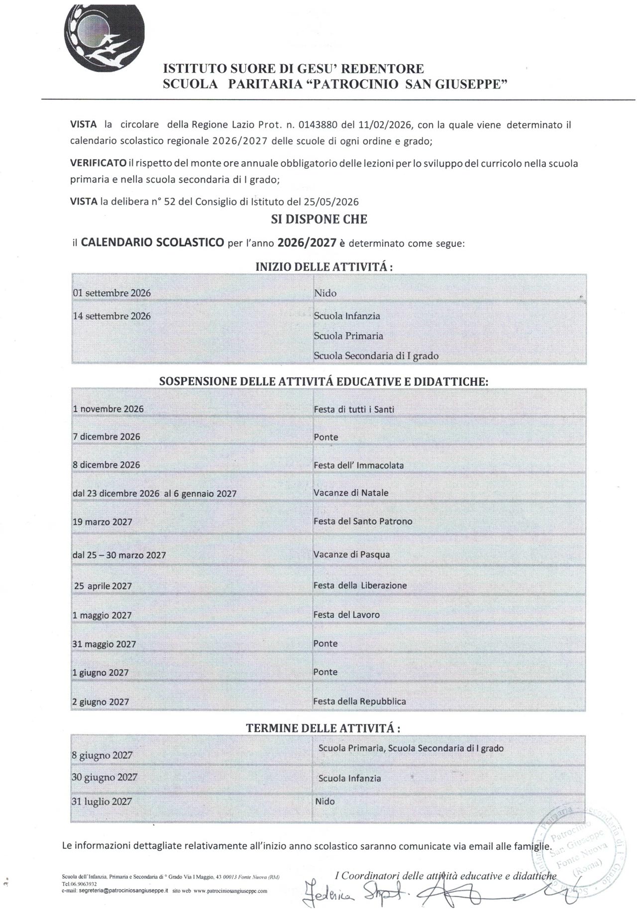Calendario Scolastico
