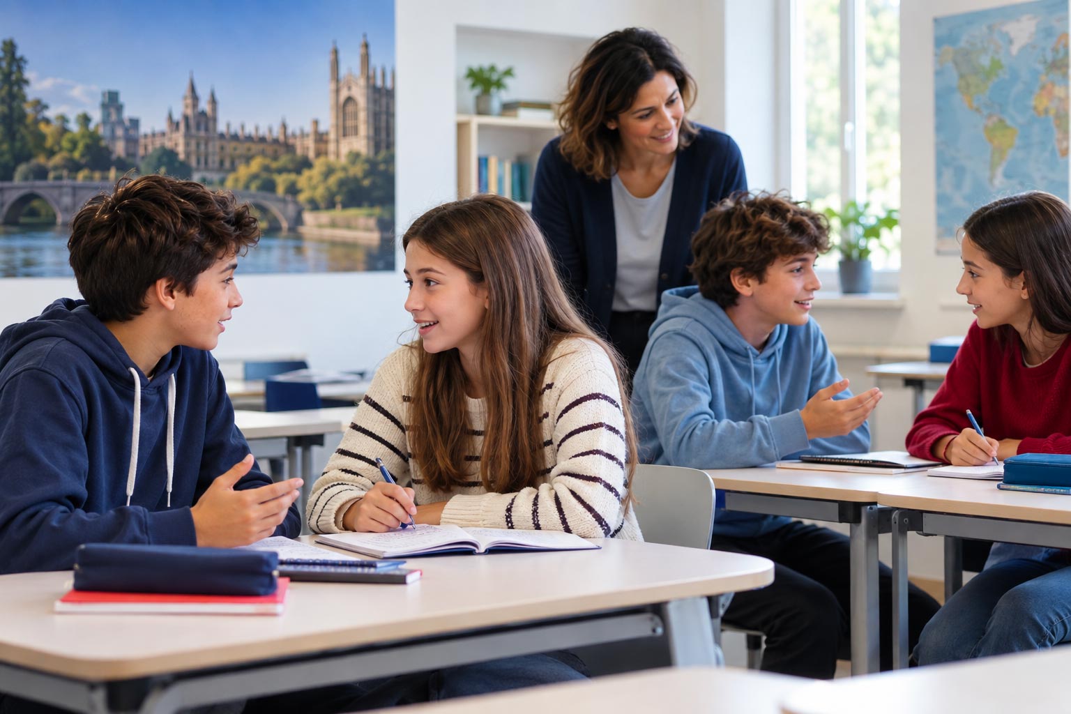 Studenti della Scuola Secondaria durante un'attivit&agrave; di conversazione in inglese