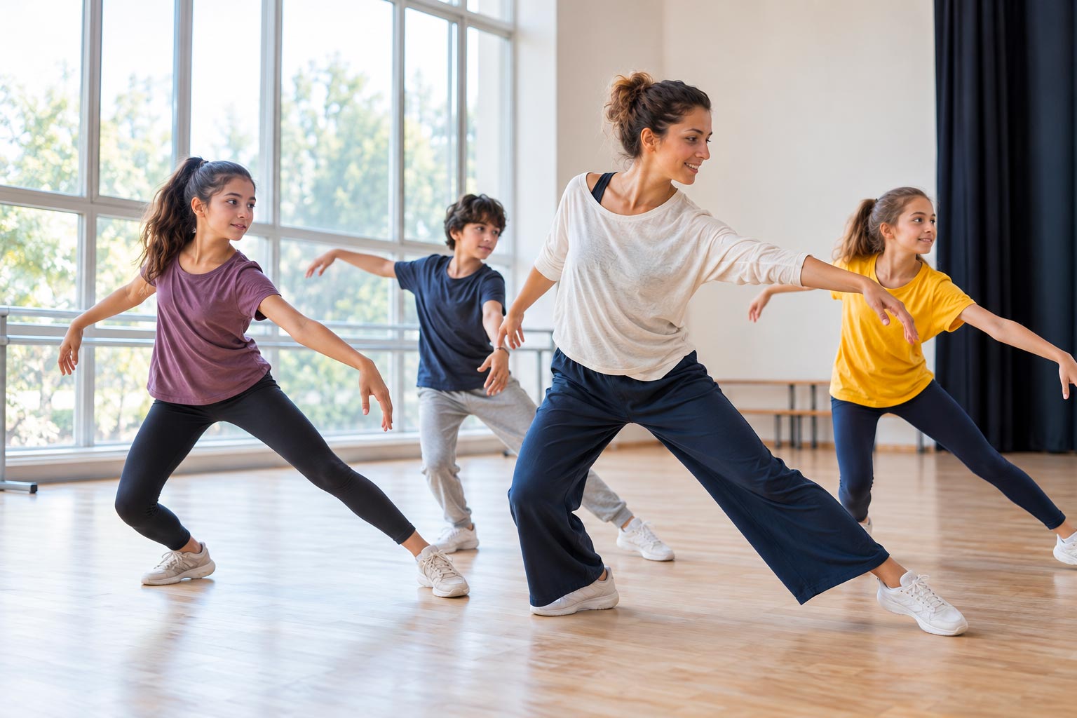 Allievi durante una lezione di danza moderna