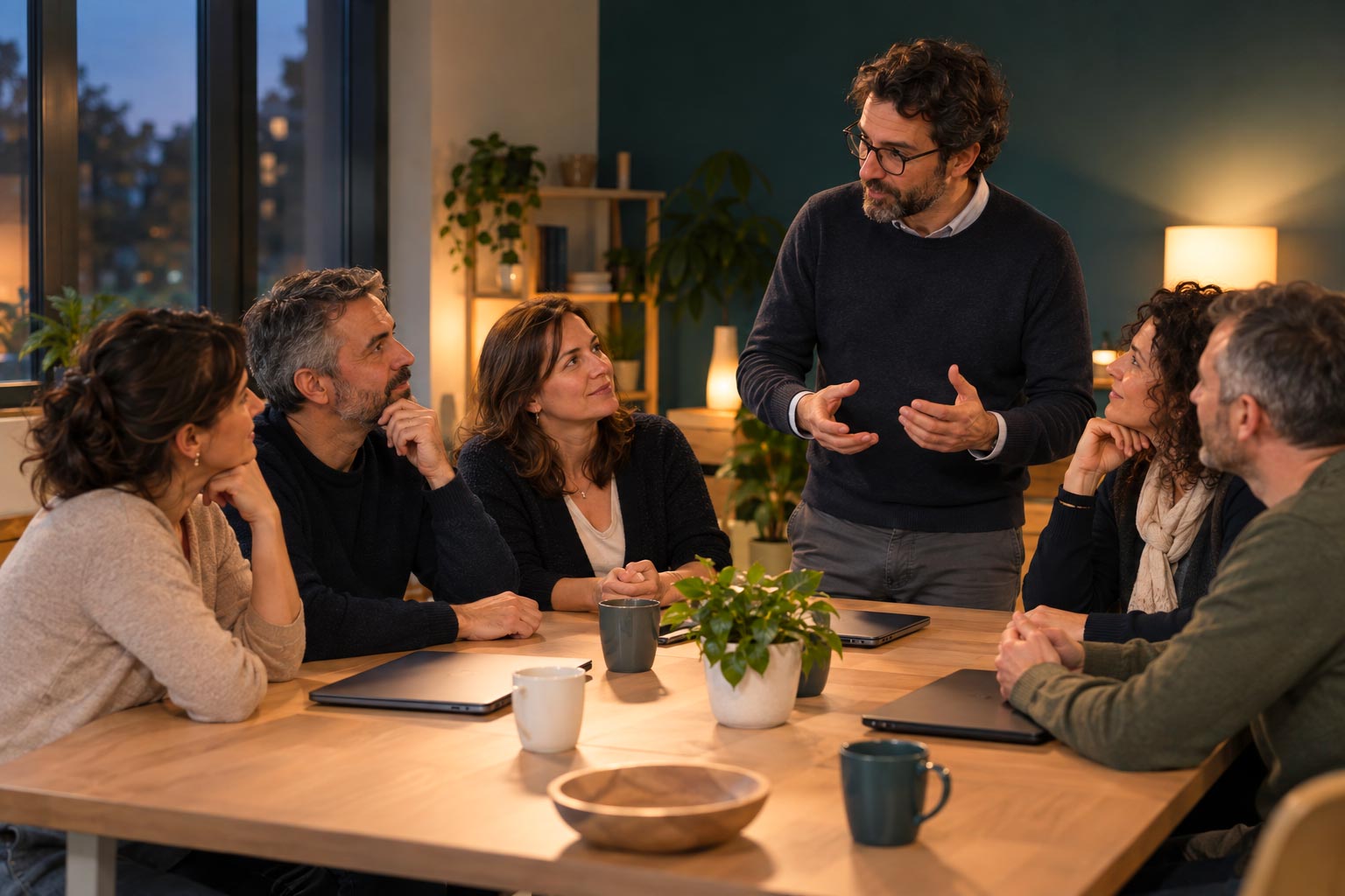 Genitori durante un incontro pratico dedicato all'intelligenza artificiale